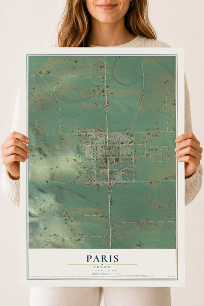 Map of Paris, Idaho, 18 x 24 inch unframed archival matte print