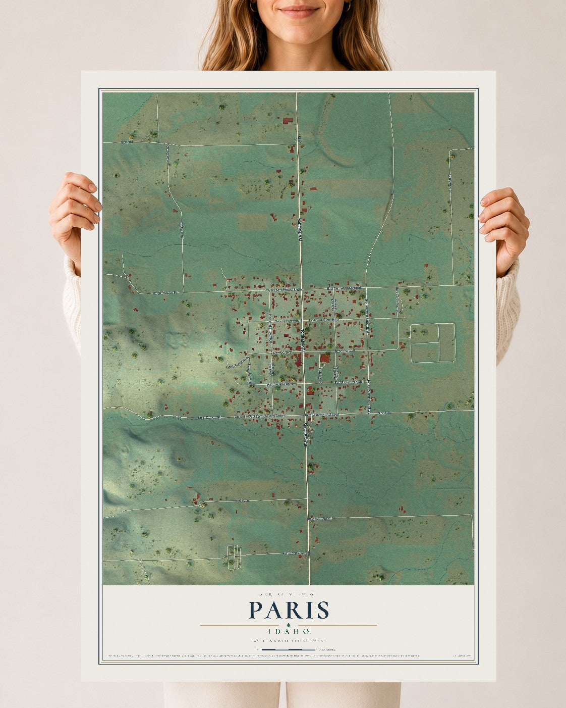 Map of Paris, Idaho, 24 x 36 inch unframed archival matte print