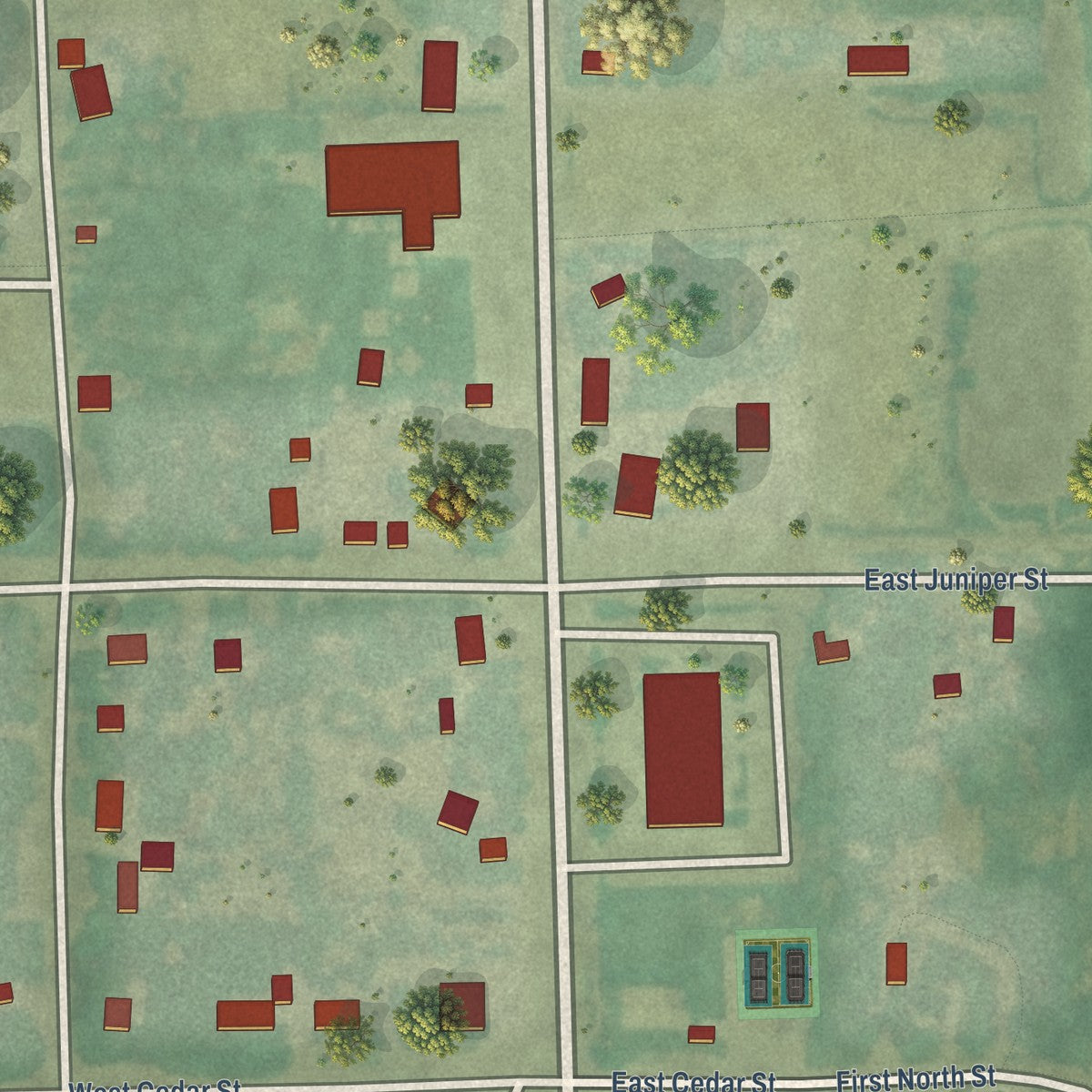 Close-up of the map of Parker, Idaho print showing street and building detail