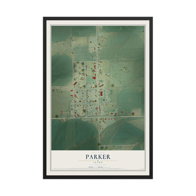 Map of Parker, Idaho, 12 x 18 inch print in a black wood frame