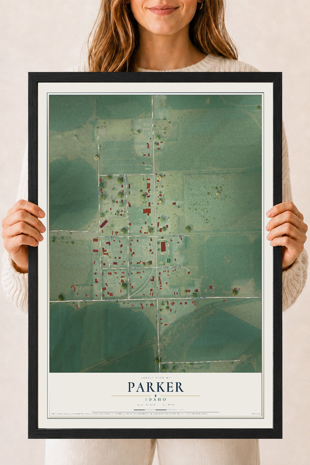 Map of Parker, Idaho, 18 x 24 inch print in a black wood frame