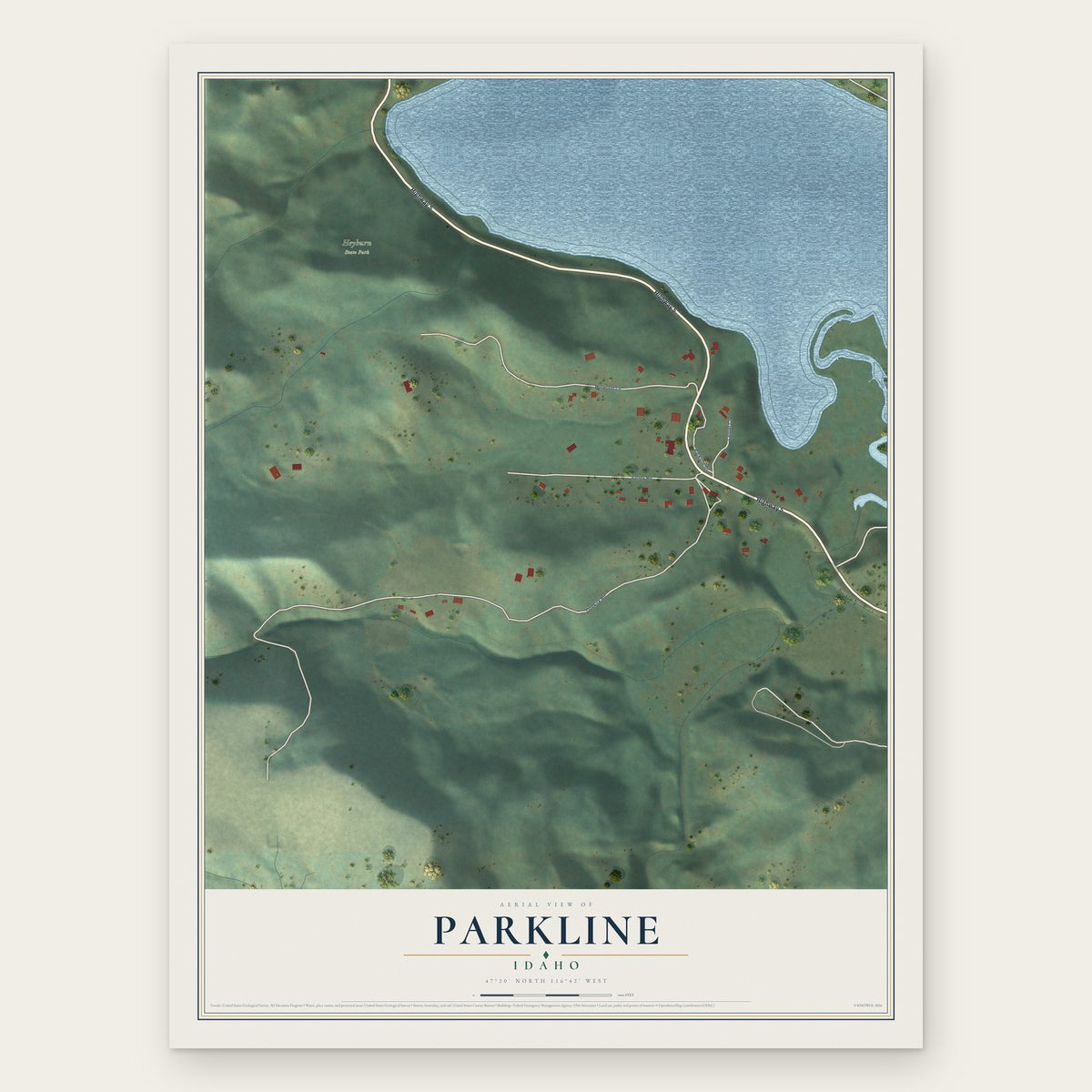 Parkline, Idaho map print, the full design