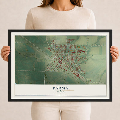 Map of Parma, Idaho, 12 x 18 inch print in a black wood frame