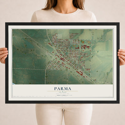 Map of Parma, Idaho, 18 x 24 inch print in a black wood frame