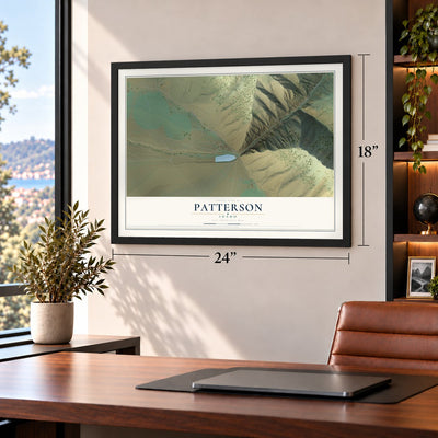 Patterson, Idaho map, 18 x 24 inch print in a black frame in a home office
