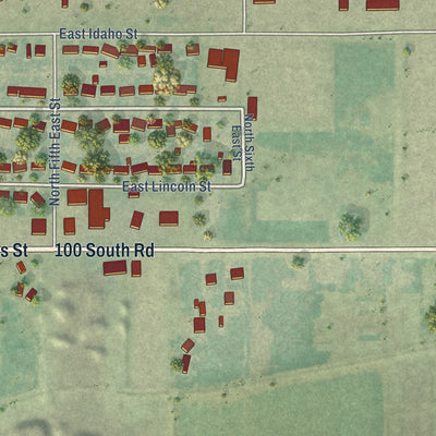 Second close-up of the map of Paul, Idaho print showing more streets and buildings