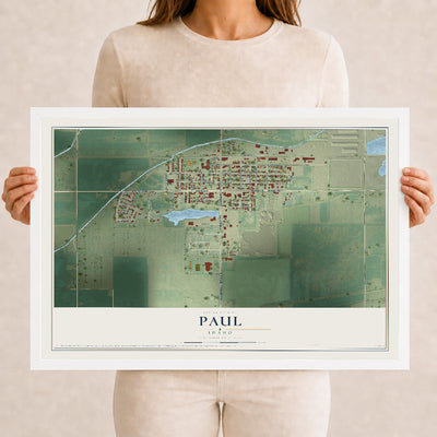 Map of Paul, Idaho, 12 x 18 inch print in a white wood frame