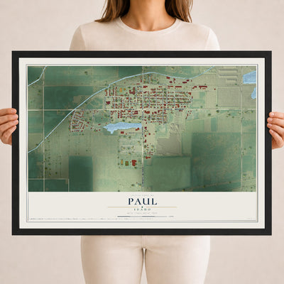 Map of Paul, Idaho, 18 x 24 inch print in a black wood frame