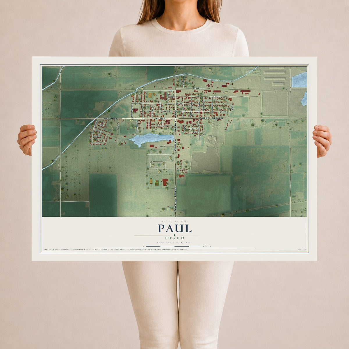Map of Paul, Idaho, 24 x 36 inch unframed archival matte print