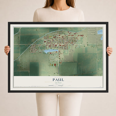 Map of Paul, Idaho, 24 x 36 inch print in a black wood frame