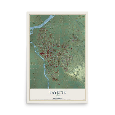 Map of Payette, Idaho, 12 x 18 inch unframed archival matte print