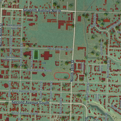 Close-up of the map of Payette, Idaho print showing street and building detail