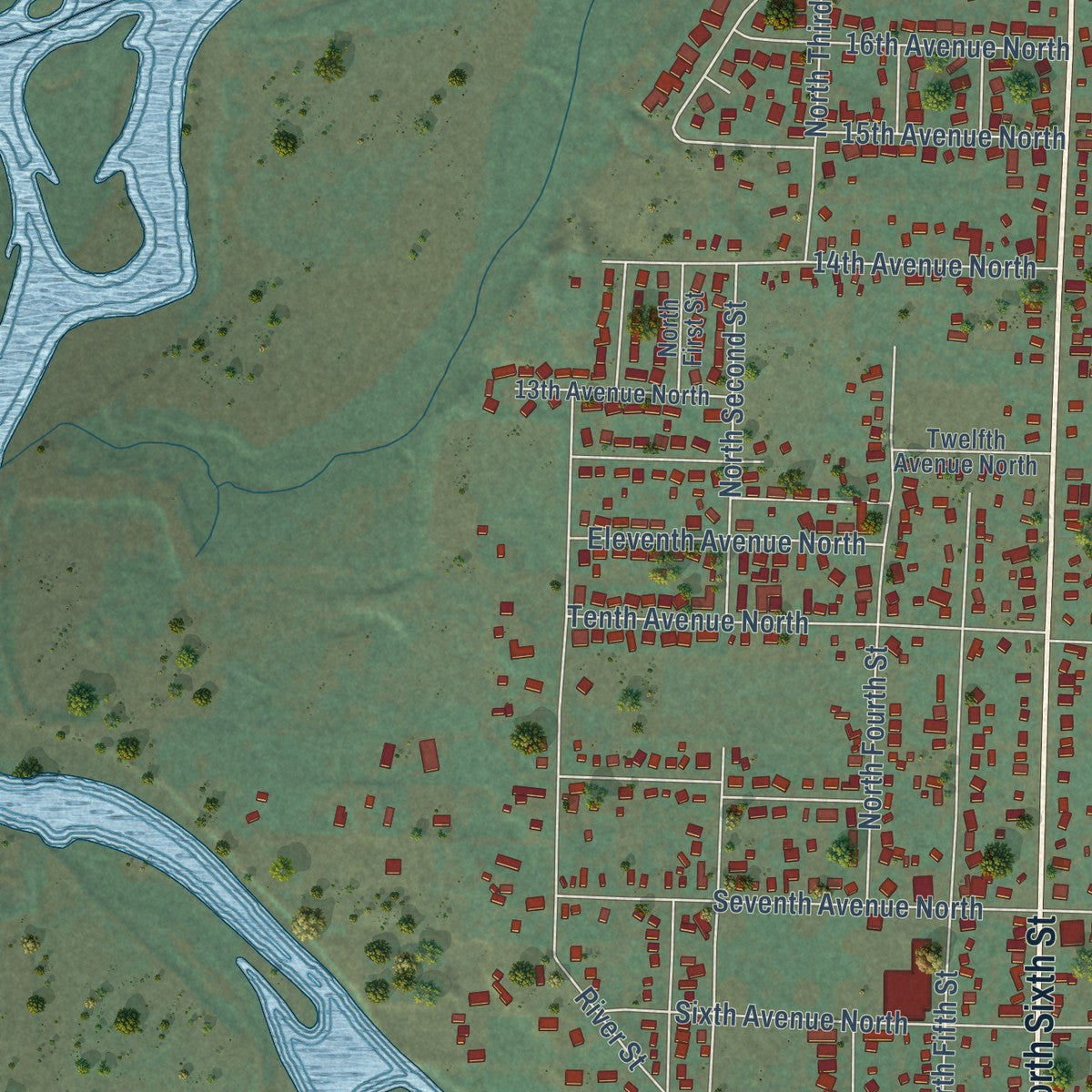 Second close-up of the map of Payette, Idaho print showing more streets and buildings