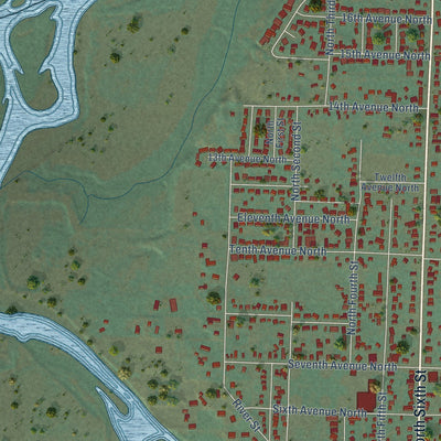 Second close-up of the map of Payette, Idaho print showing more streets and buildings