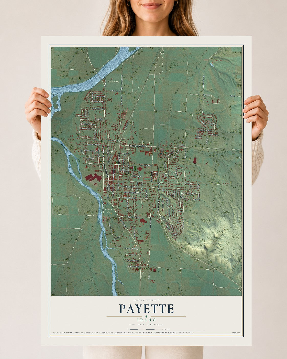 Map of Payette, Idaho, 24 x 36 inch unframed archival matte print