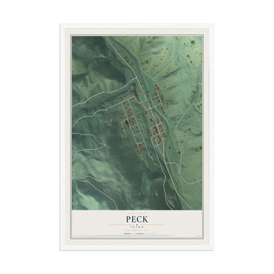 Map of Peck, Idaho, 12 x 18 inch print in a white wood frame