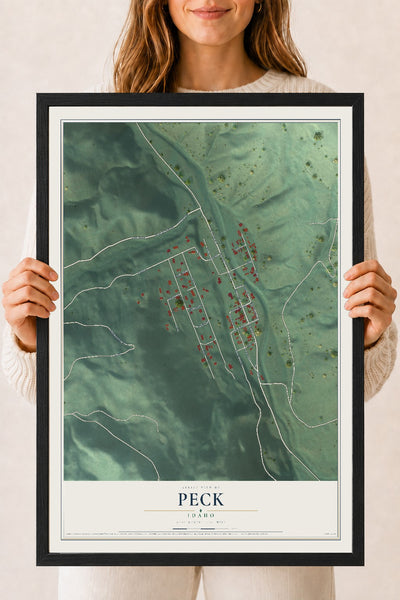Map of Peck, Idaho, 18 x 24 inch print in a black wood frame