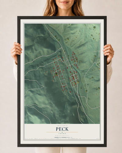 Map of Peck, Idaho, 24 x 36 inch print in a black wood frame
