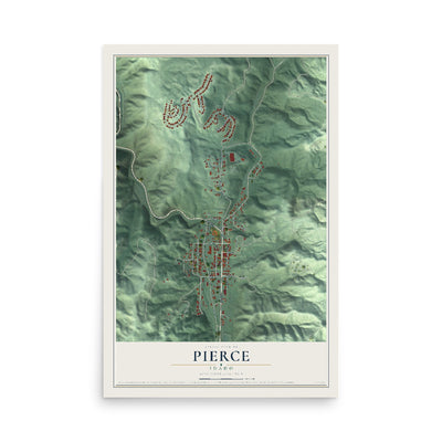 Map of Pierce, Idaho, 12 x 18 inch unframed archival matte print