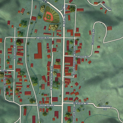 Close-up of the map of Pierce, Idaho print showing street and building detail