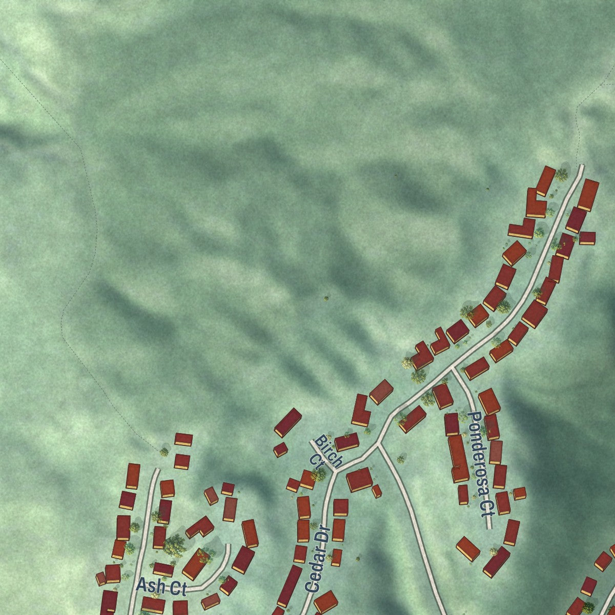 Second close-up of the map of Pierce, Idaho print showing more streets and buildings