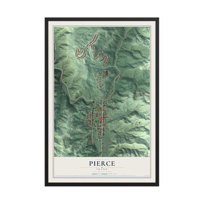 Map of Pierce, Idaho, 12 x 18 inch print in a black wood frame
