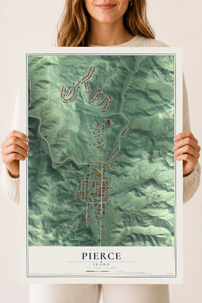 Map of Pierce, Idaho, 18 x 24 inch unframed archival matte print
