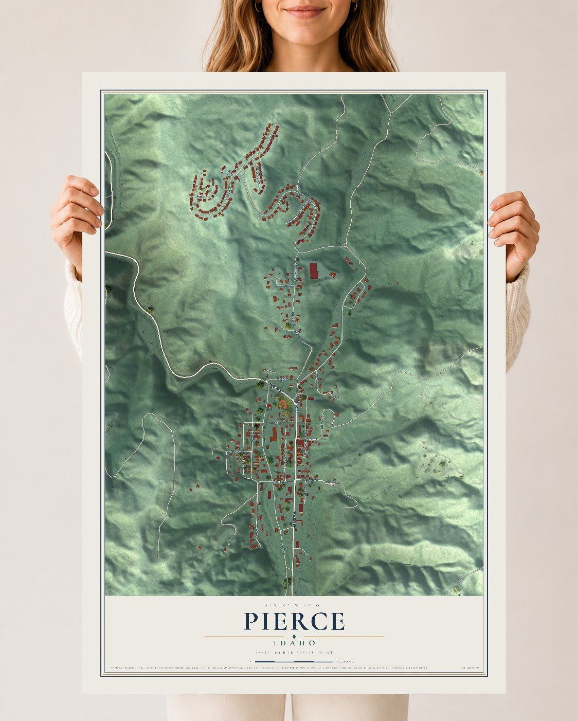 Map of Pierce, Idaho, 24 x 36 inch unframed archival matte print