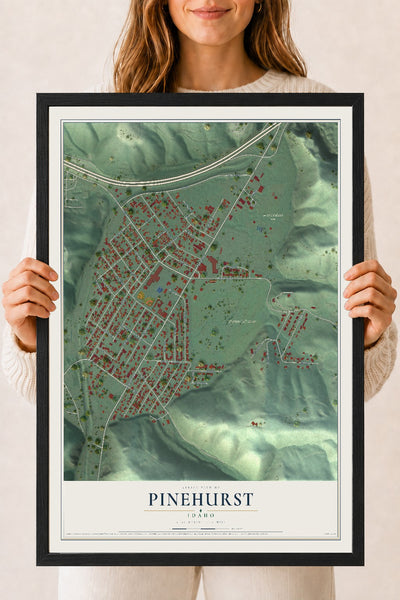 Map of Pinehurst, Idaho, 18 x 24 inch print in a black wood frame