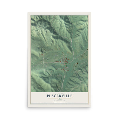 Map of Placerville, Idaho, 12 x 18 inch unframed archival matte print