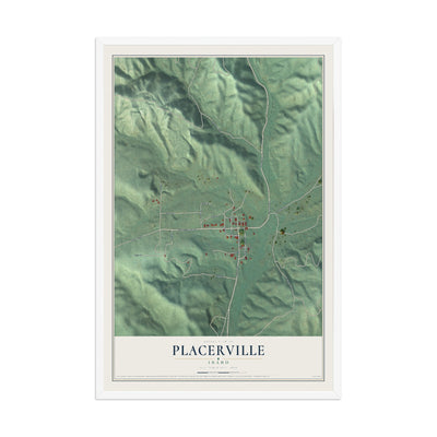 Map of Placerville, Idaho, 12 x 18 inch print in a white wood frame