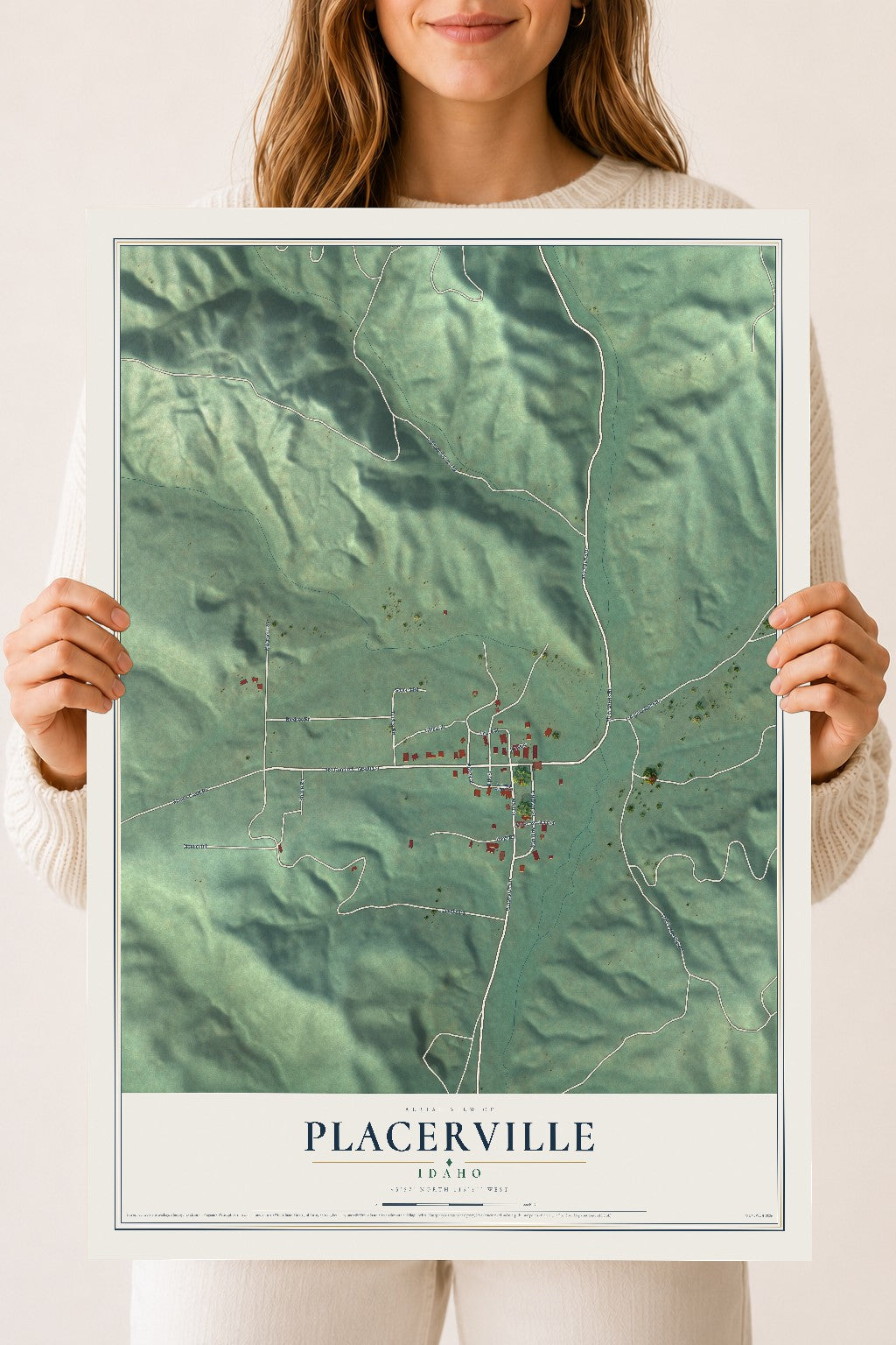 Map of Placerville, Idaho, 18 x 24 inch unframed archival matte print