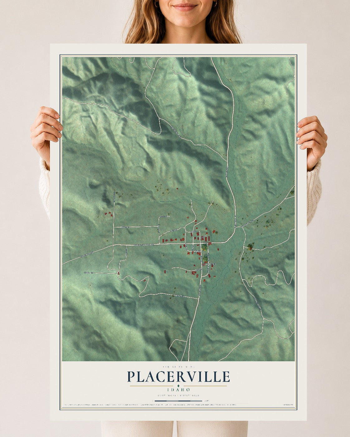 Map of Placerville, Idaho, 24 x 36 inch unframed archival matte print