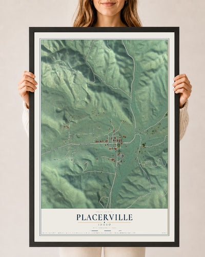 Map of Placerville, Idaho, 24 x 36 inch print in a black wood frame