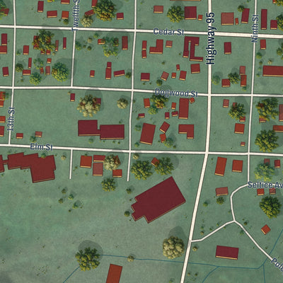 Close-up of the map of Plummer, Idaho print showing street and building detail