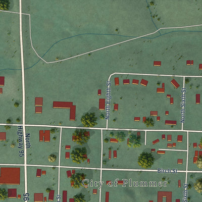 Second close-up of the map of Plummer, Idaho print showing more streets and buildings