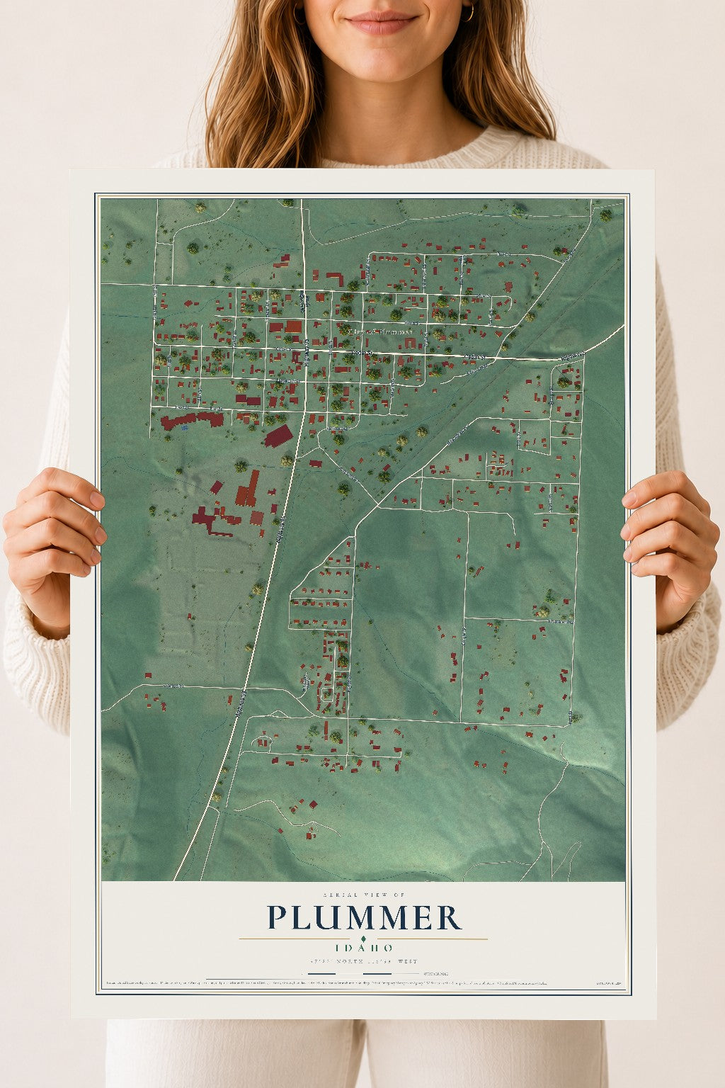 Map of Plummer, Idaho, 18 x 24 inch unframed archival matte print