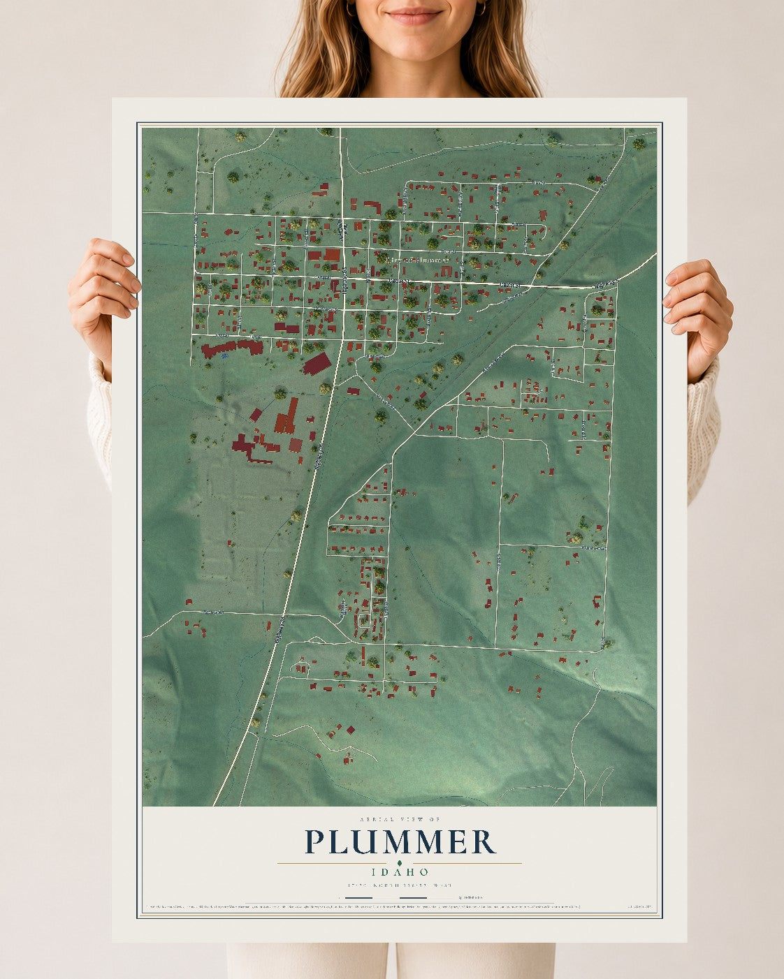 Map of Plummer, Idaho, 24 x 36 inch unframed archival matte print