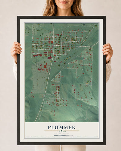 Map of Plummer, Idaho, 24 x 36 inch print in a black wood frame