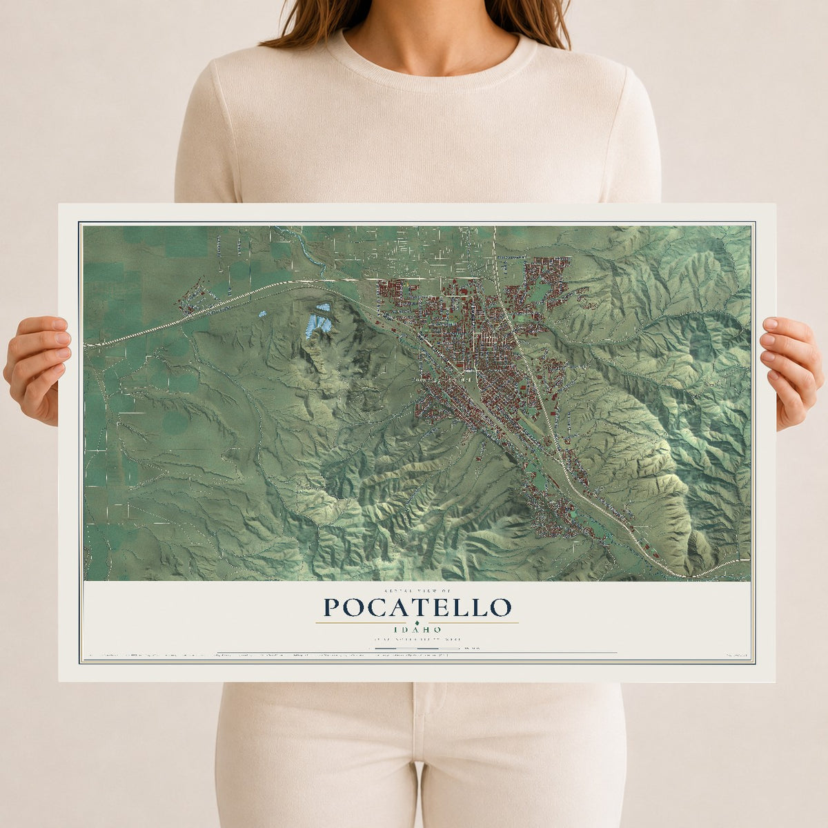 Map of Pocatello, Idaho, 12 x 18 inch unframed archival matte print