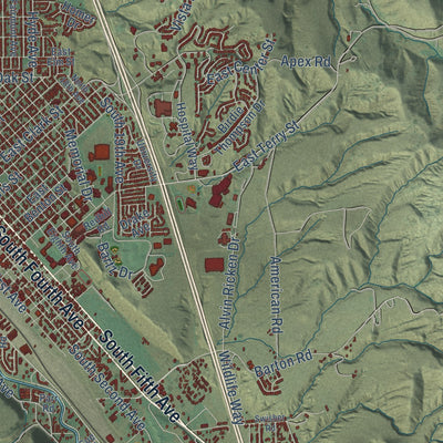 Close-up of the map of Pocatello, Idaho print showing street and building detail
