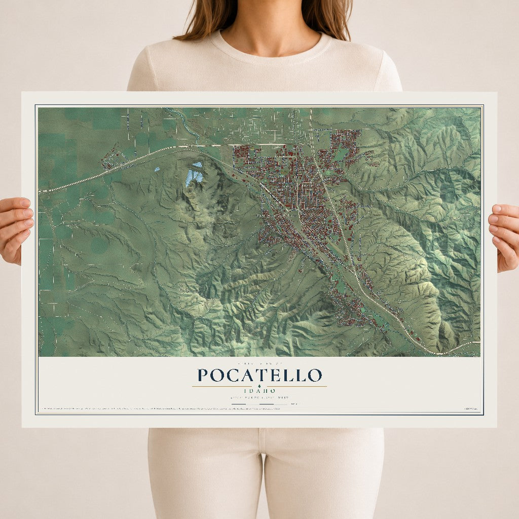 Map of Pocatello, Idaho, 18 x 24 inch unframed archival matte print