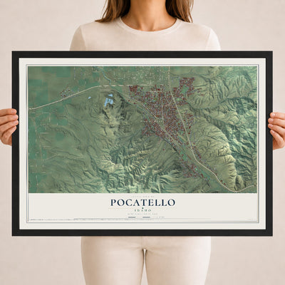 Map of Pocatello, Idaho, 18 x 24 inch print in a black wood frame