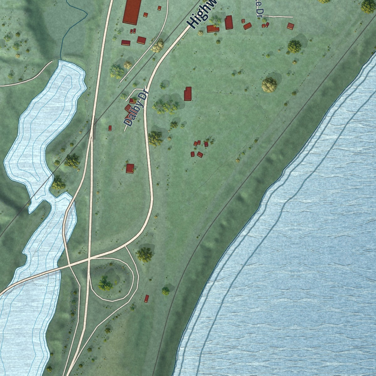 Second close-up of the map of Ponderay, Idaho print showing more streets and buildings