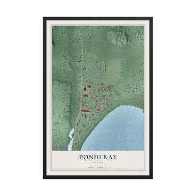 Map of Ponderay, Idaho, 12 x 18 inch print in a black wood frame