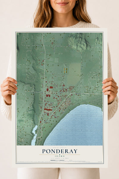 Map of Ponderay, Idaho, 18 x 24 inch unframed archival matte print