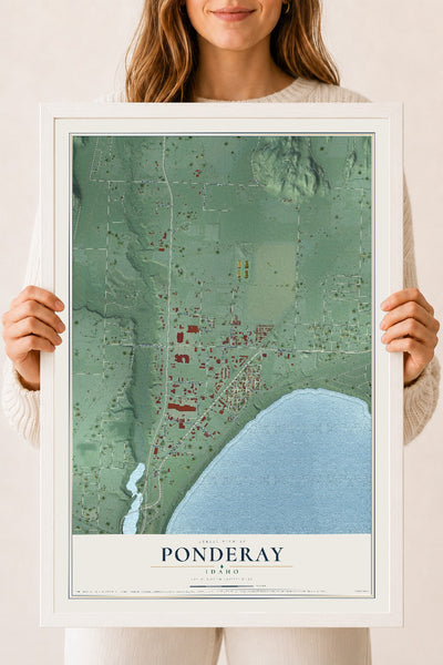 Map of Ponderay, Idaho, 18 x 24 inch print in a white wood frame