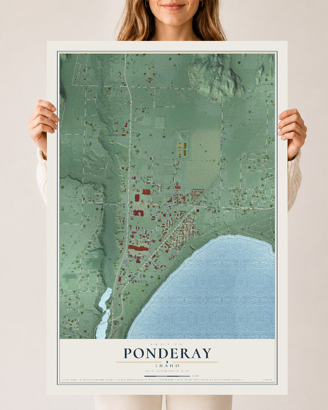 Map of Ponderay, Idaho, 24 x 36 inch unframed archival matte print