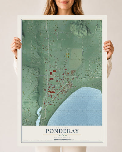 Map of Ponderay, Idaho, 24 x 36 inch unframed archival matte print
