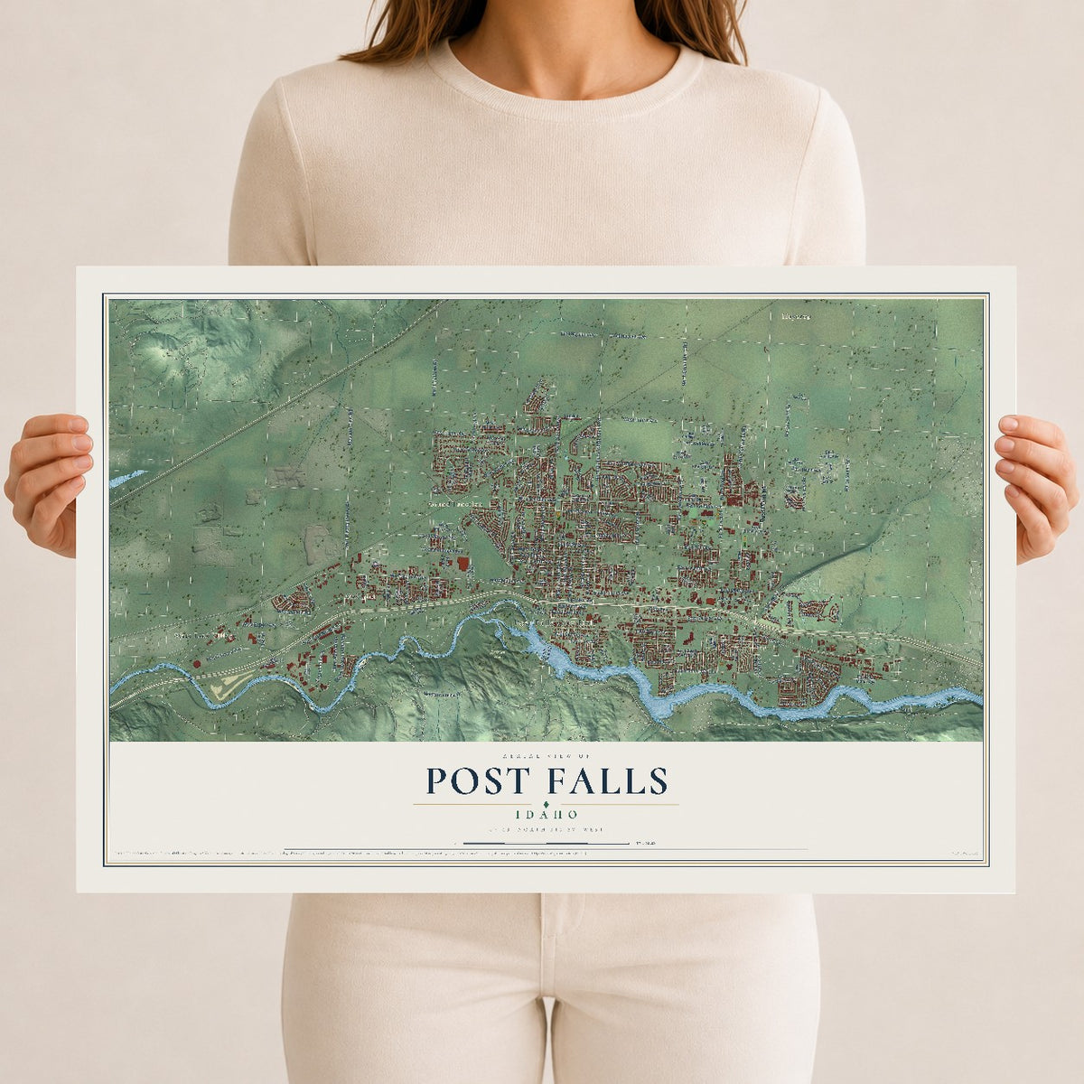 Map of Post Falls, Idaho, 12 x 18 inch unframed archival matte print